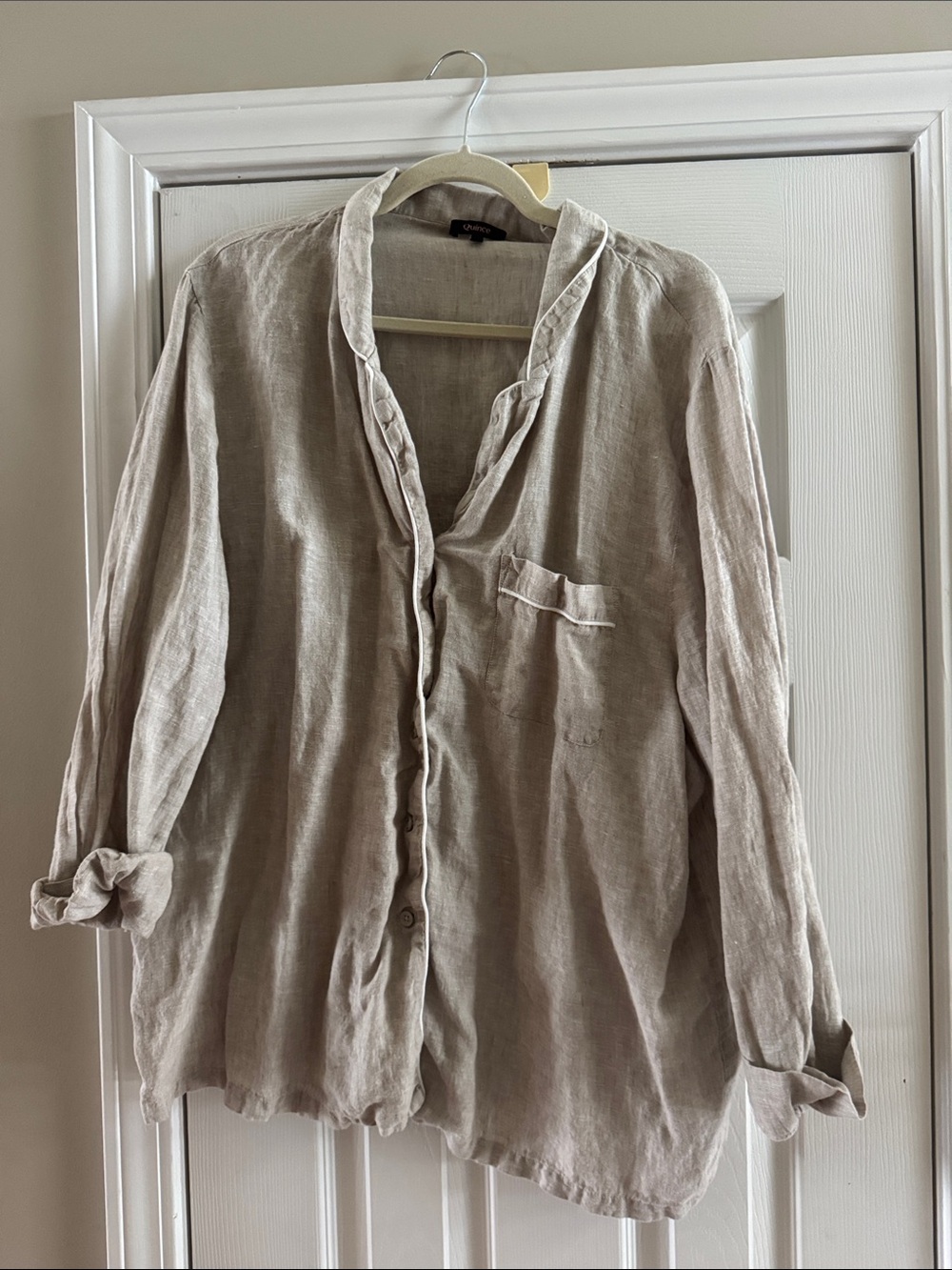 Quince Beige Linen pajama Shirt with Black Label